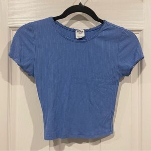 Ribbed Blue Lettuce Edge Crop Top Destined